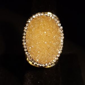 WIDE CIGAR BAND AGATE TITANIUM DRUZY CZ PAVE RING GOLD PLATED